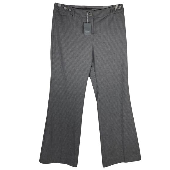 New THE LIMITED Pant 12 Luxe Cassidy Flare Leg Pinstripe Grey Wool Button Accent - Picture 1 of 6
